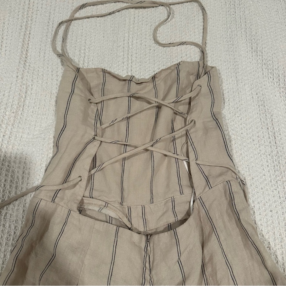 Reformation 100% Linen Elm Jager Jumpsuit size 8 striped blue jumpsuit open back - Picture 7 of 11